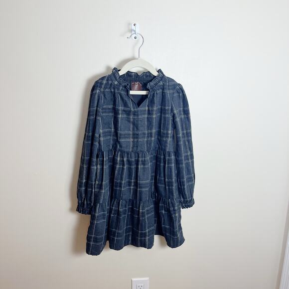 Cat & Jack Plaid Tiered Peasant Dress Size 8 (M) Gray Pockets - Picture 9 of 9